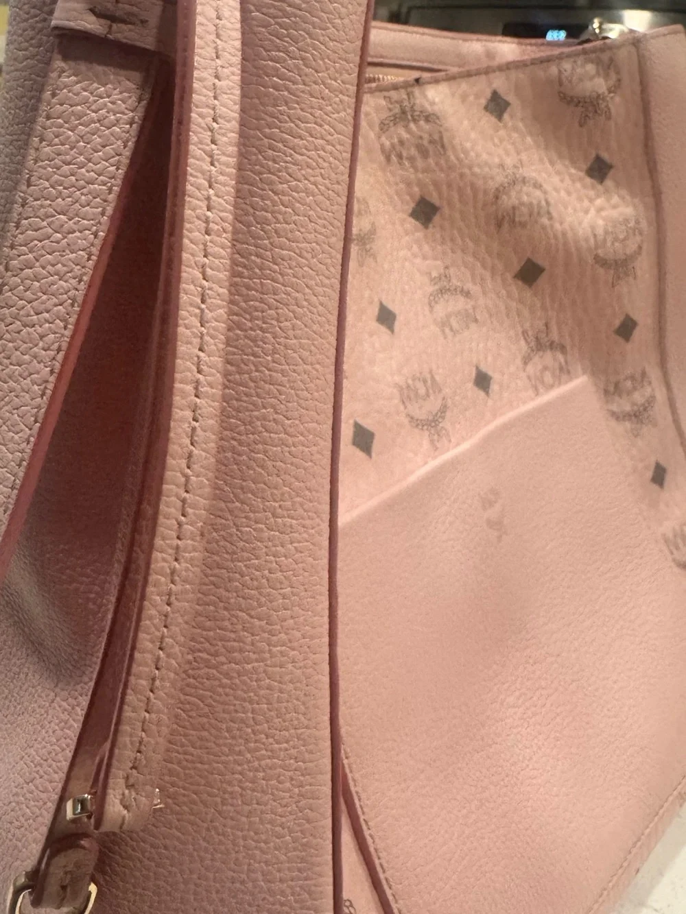 MCM Pink Logo-Print Leather Hobo Shoulder Bag